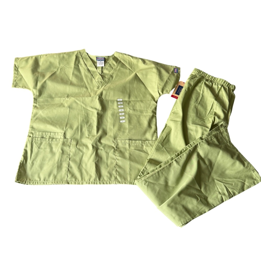 Cherokee Workwear Scrub Set Sage Green V-Neck Top Tall Pants Small 4101T NEW